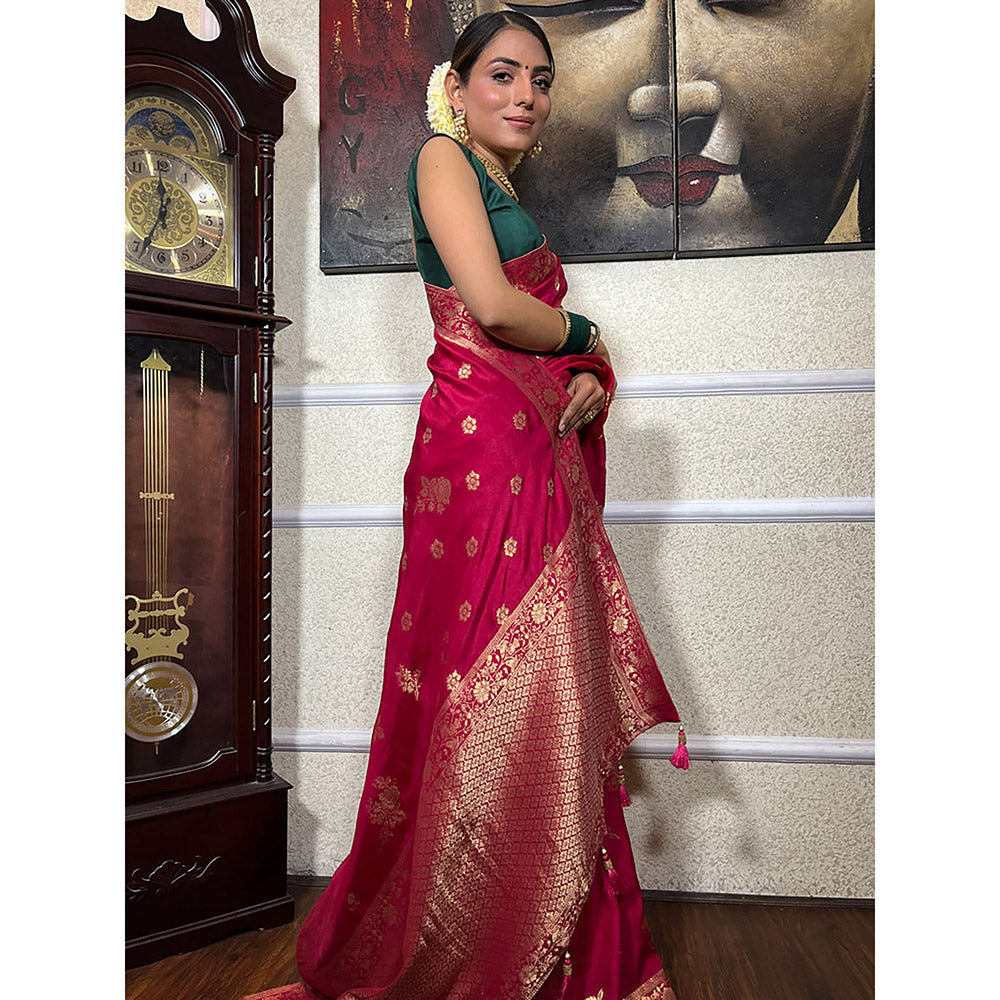 ZILIKAA Queen Pink Banarasi Uppada Silk Saree with Unstitched Blouse