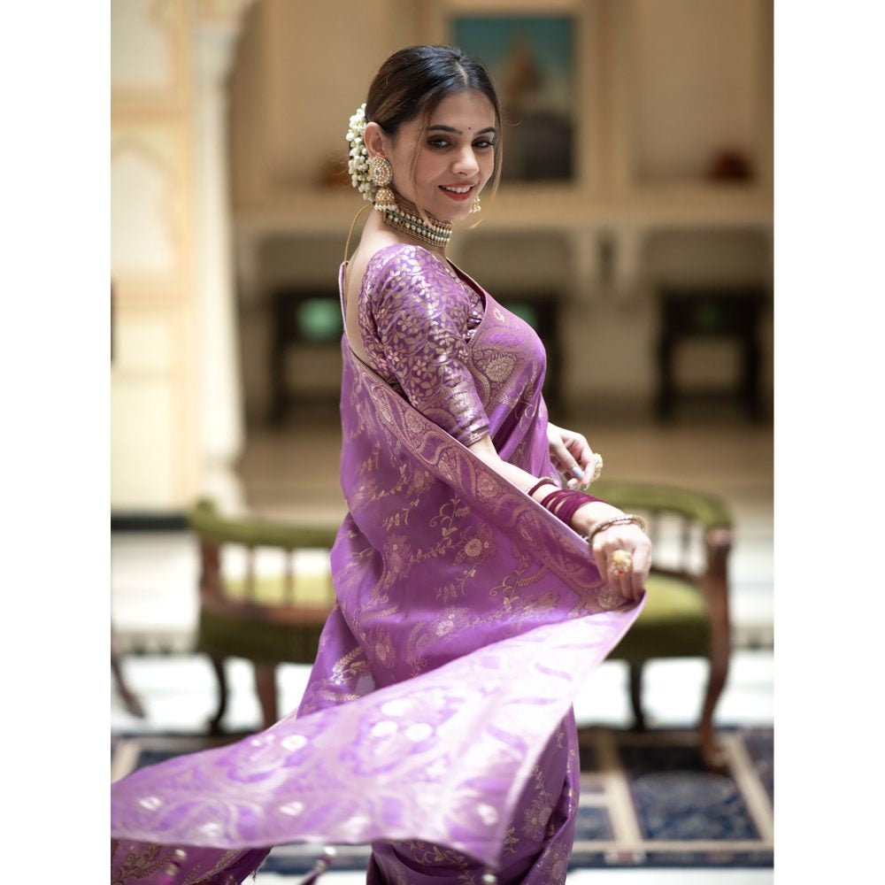 ZILIKAA Royal Lavender Banarasi Uppada Silk Saree with Unstitched Blouse