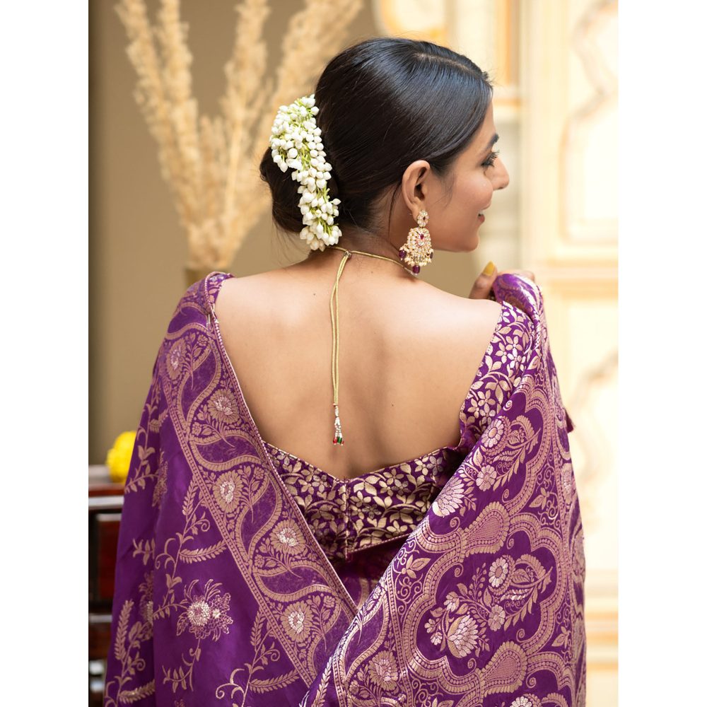 ZILIKAA Berry Purple Banarasi Uppada Silk Saree with Unstitched Blouse