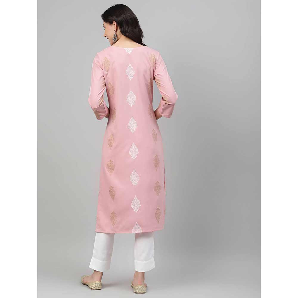 Ziyaa Women's Pink Colour Screen Print Straight Kurta And Pant (Set of 2)