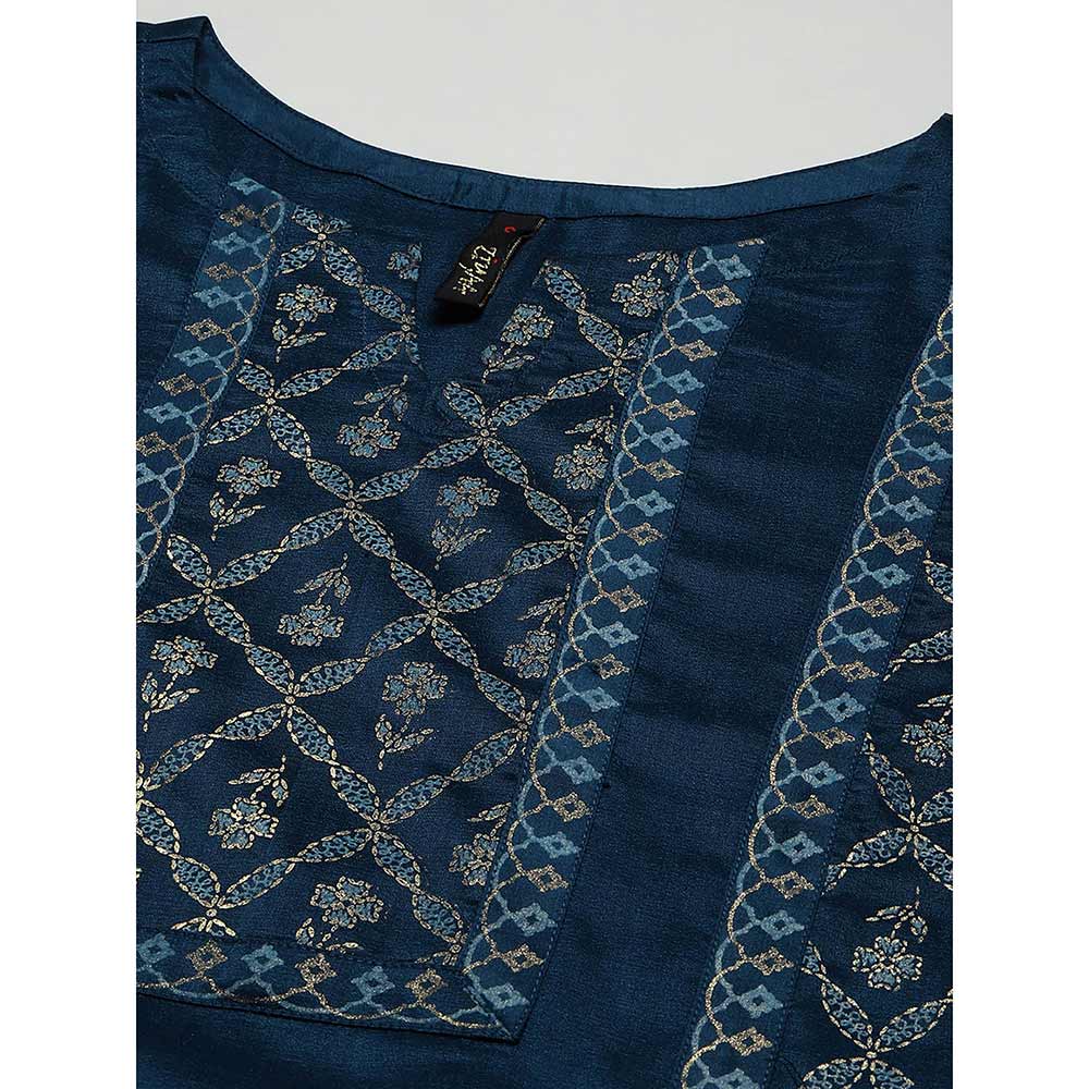 Ziyaa Women's Teal Blue Colour Foil Printed Straight Kurta