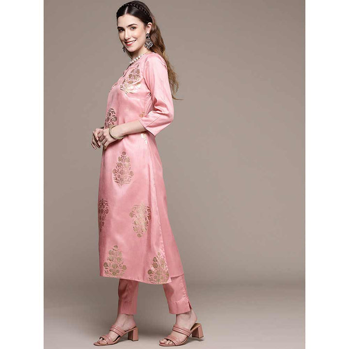Ziyaa Women's Light Pink Poly Silk Kurta Pant and Dupatta (Set of 3)