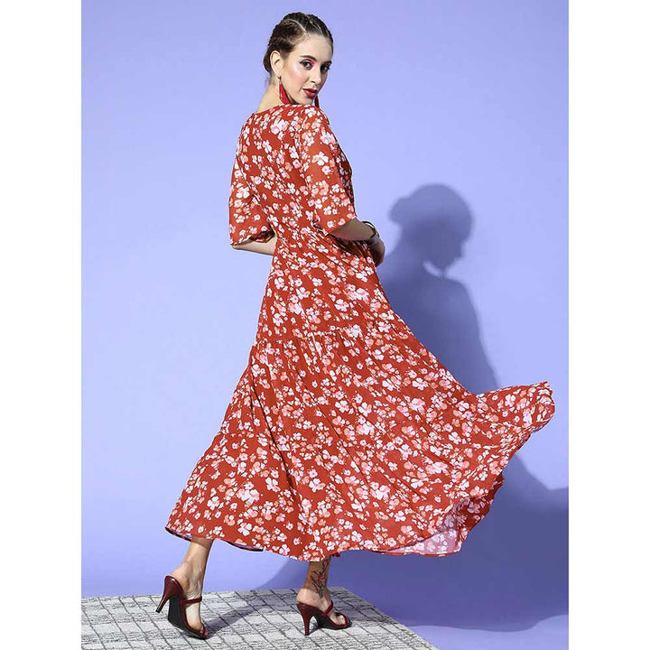 Ziyaa Women Gorgeous Red Floral Fit and Flare Dress