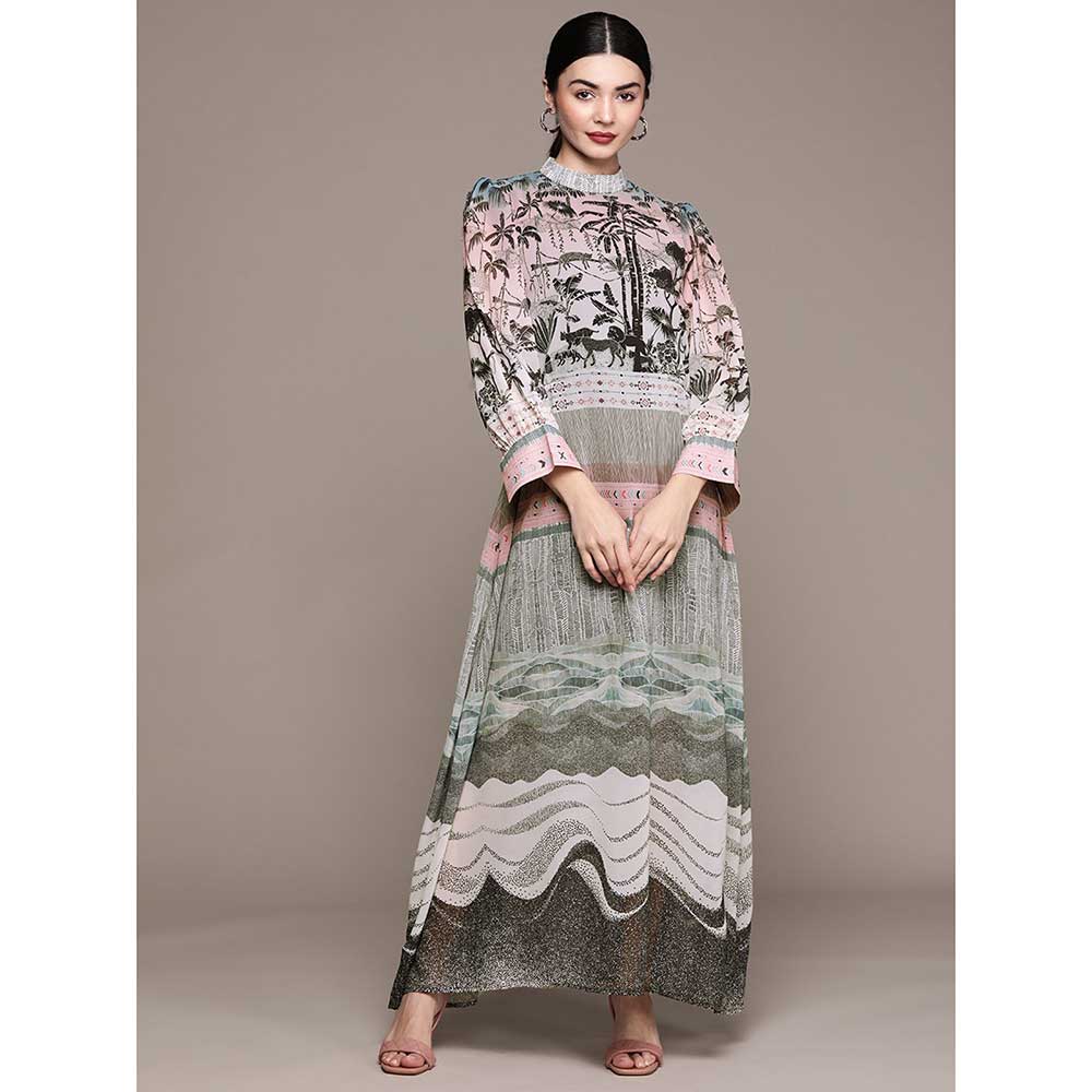 Ziyaa Womens Multi Color Georgette Flared Dress