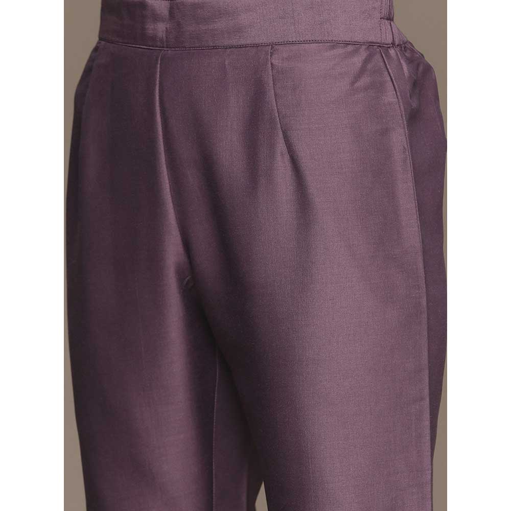 Ziyaa Women Purple Chinon Straight Kurta and Pants (Set of 2)