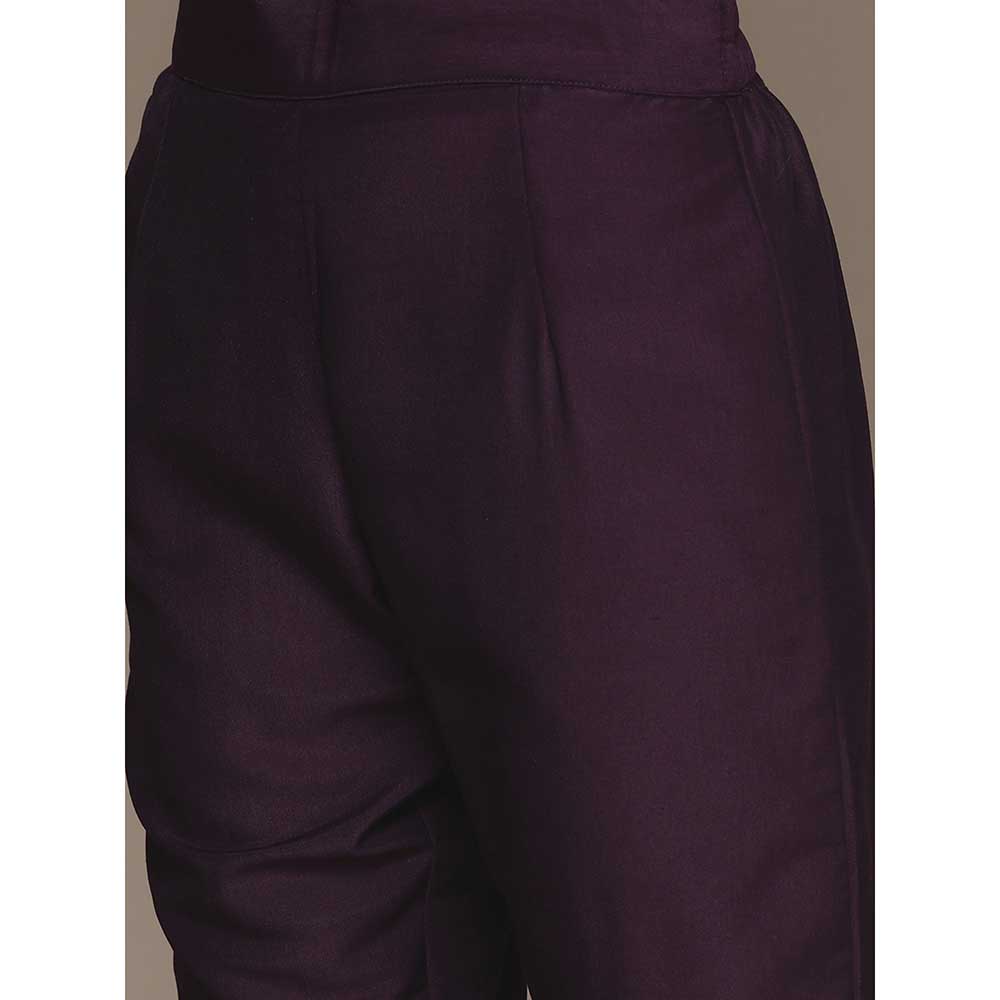 Ziyaa Women Purple Crepe Straight Kurta Pants and Dupatta (Set of 3)