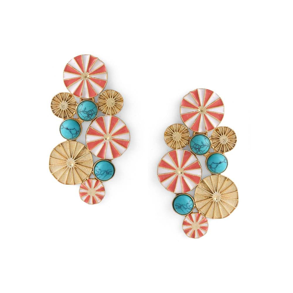 Zurooh 18K Gold Plated Turquoise Danglers With Enamelling Detail