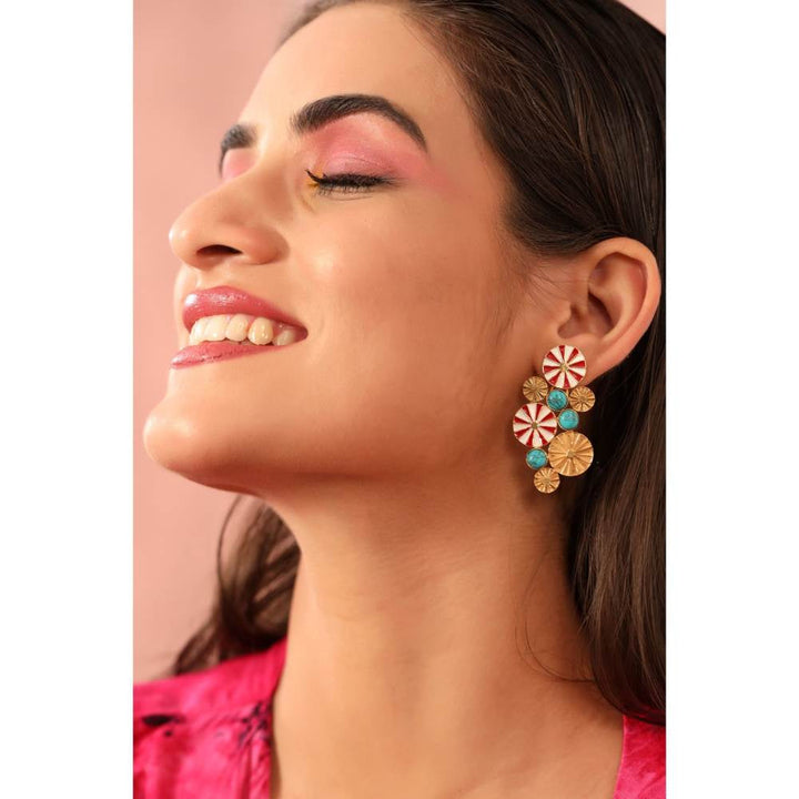 Zurooh 18K Gold Plated Turquoise Danglers With Enamelling Detail
