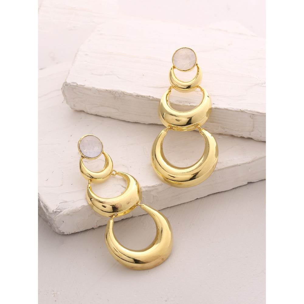 Zurooh 18K Gold Plated Moonstone Studded Moon Shaped Earring