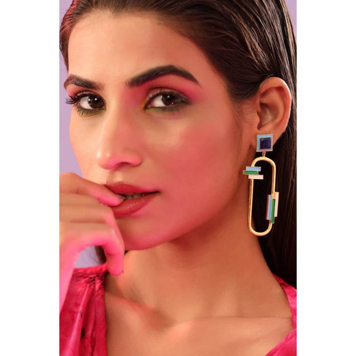 Zurooh 18K Gold Plated Lock Shape Earring With Multi Color Enamel
