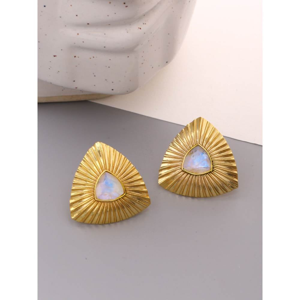 Zurooh 18K Gold Plated Trillion Shaped Moonstone Earring