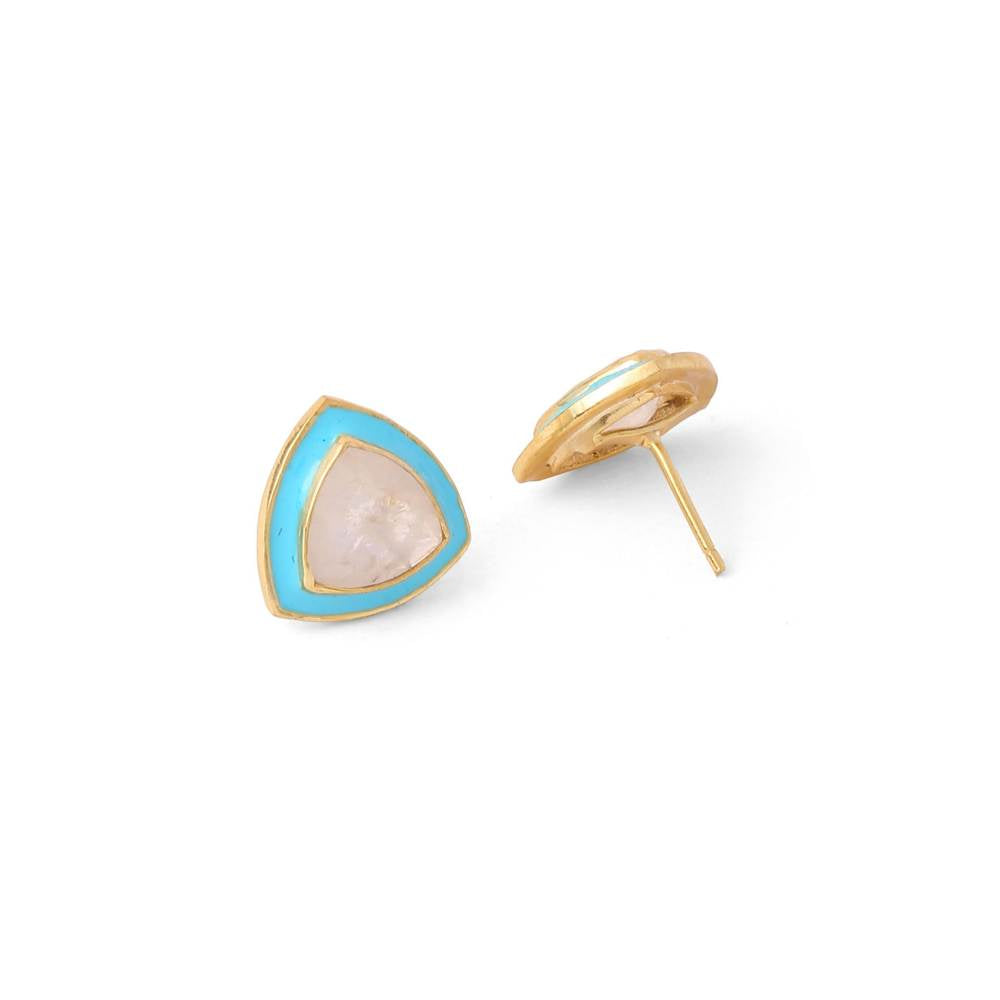 Zurooh 18 K Gold Plated Moonstone Studs With Enamel Detail