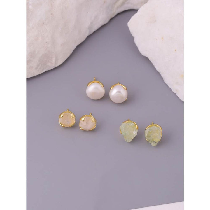 Zurooh Rough Gemstone Studs In Rose Quartz, Moonstone Or Aquamarine