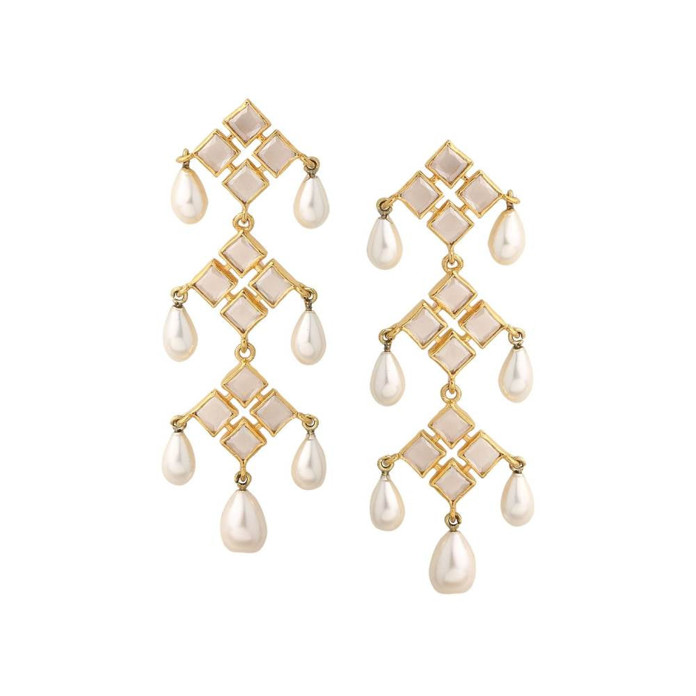 Zurooh Contemporary Polki And Pearl Danglers