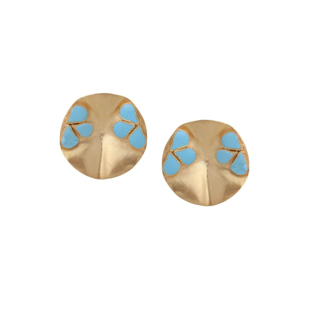 Zurooh Round 18K Gold Plated Studs Turquoise Enamel Detail