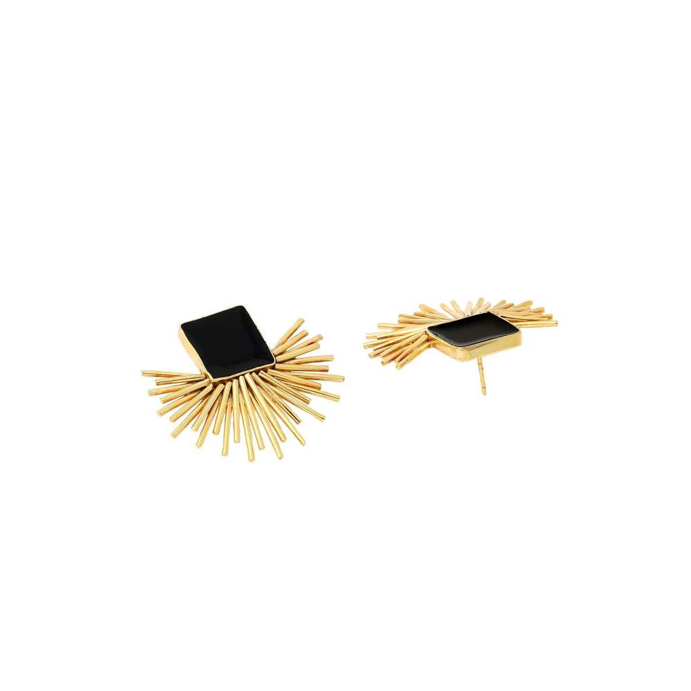 Zurooh Black Enamel Earring Studs In 18K Gold Plated Star Design