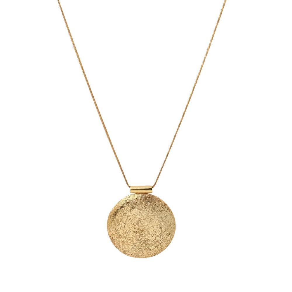 Zurooh 18K Gold Plated Shield Necklace with Floral Texture