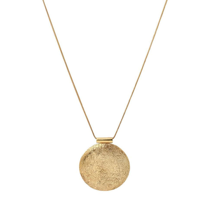 Zurooh 18K Gold Plated Shield Necklace with Floral Texture