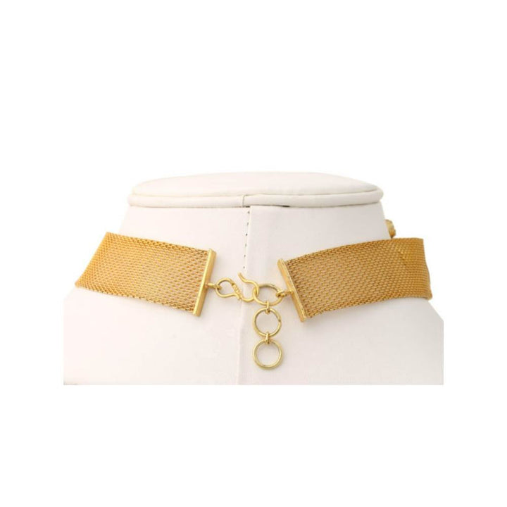 Zurooh 18K Gold Plated Fresh Water Pearl and Square Cut Polki Choker with Earrings