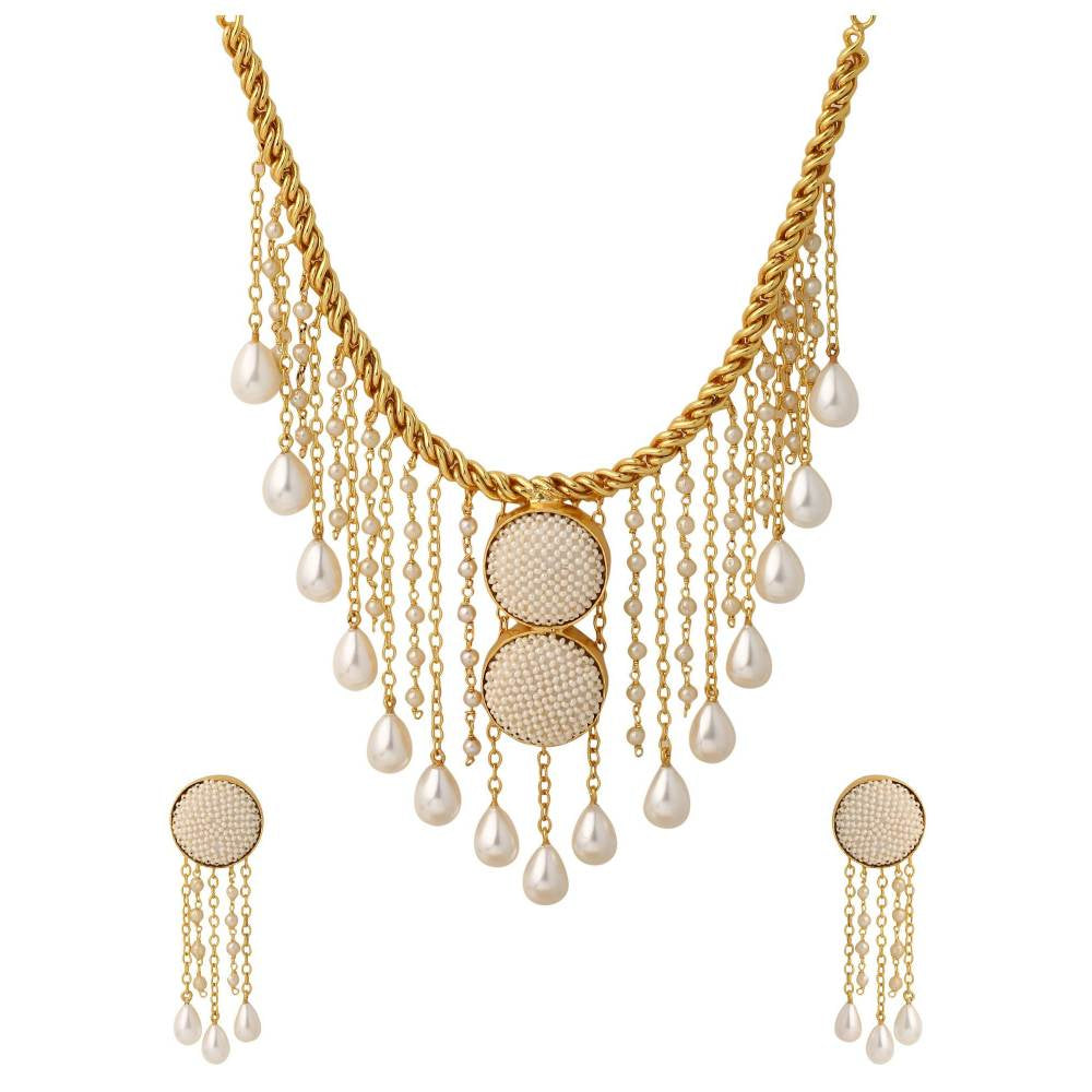 Zurooh 18K Gold Plated Chain Necklace Set Studded with Fresh Water Pearls