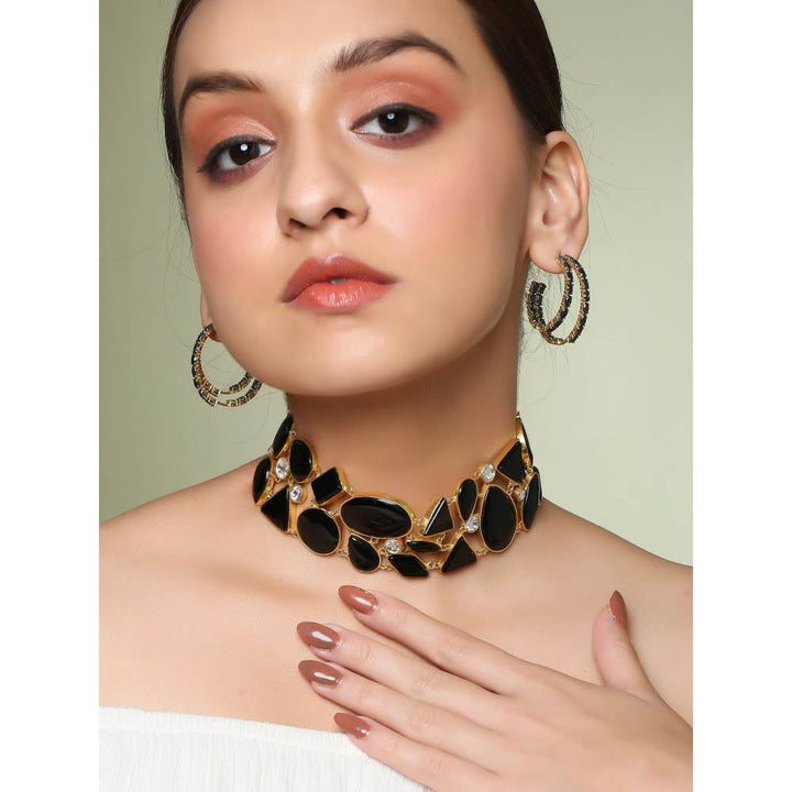Zurooh 18K Gold Plated Abstract Black Onyx Statement Choker