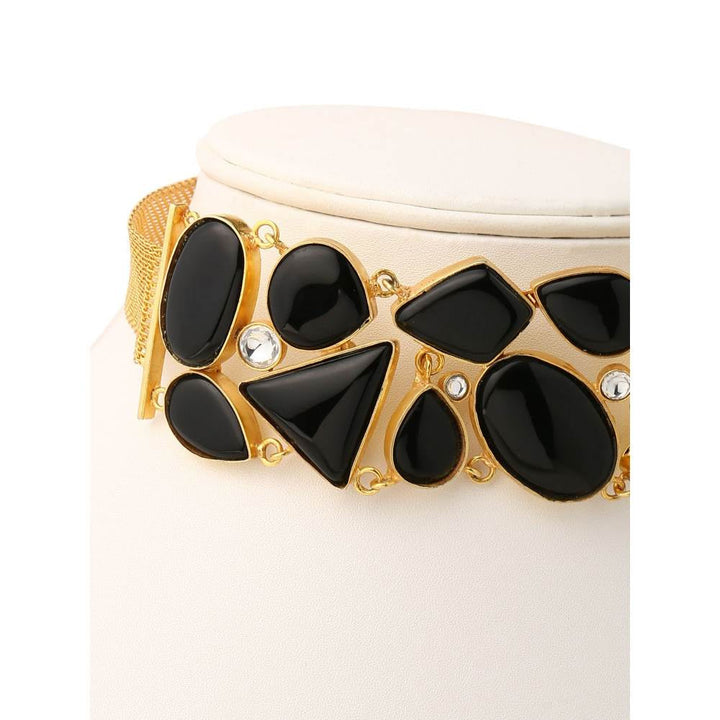 Zurooh 18K Gold Plated Abstract Black Onyx Statement Choker