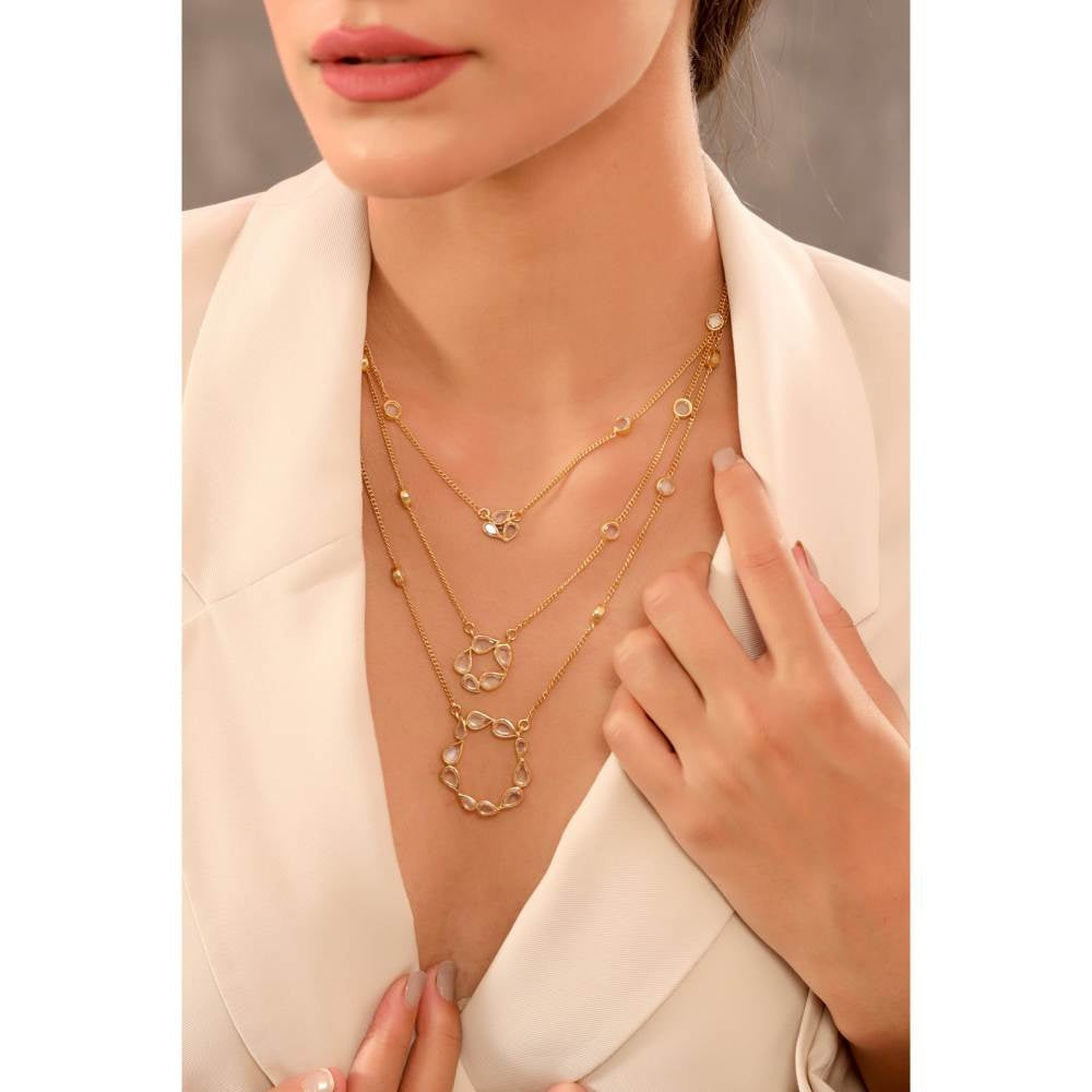 Zurooh 18K Gold Plated Triple Layer Polki Necklace