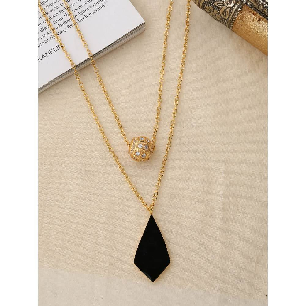 Zurooh Double Layer Gold Plated Necklace with Black Enamel