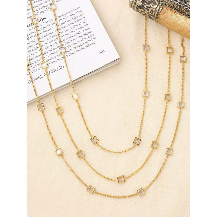 Zurooh 18K Gold Plated Triple Layer Square Cut Polki Chains