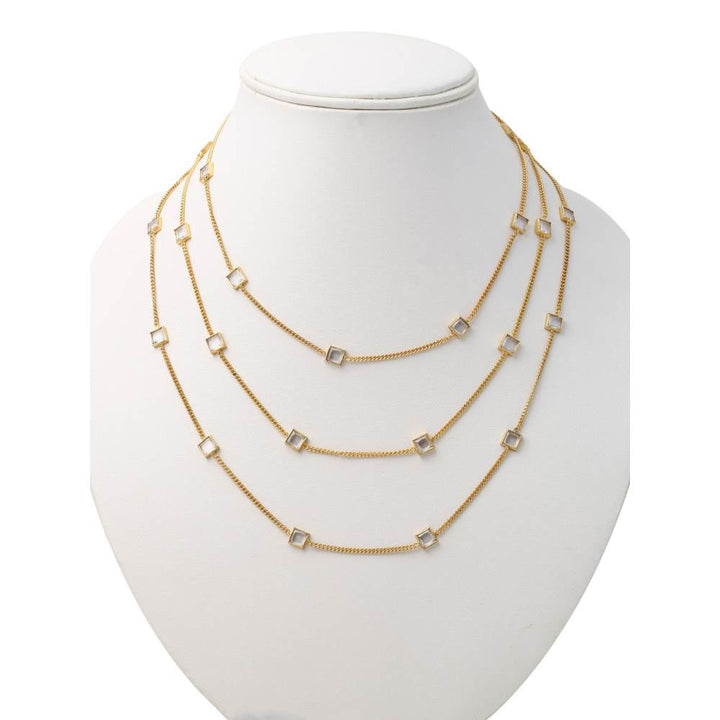Zurooh 18K Gold Plated Triple Layer Square Cut Polki Chains