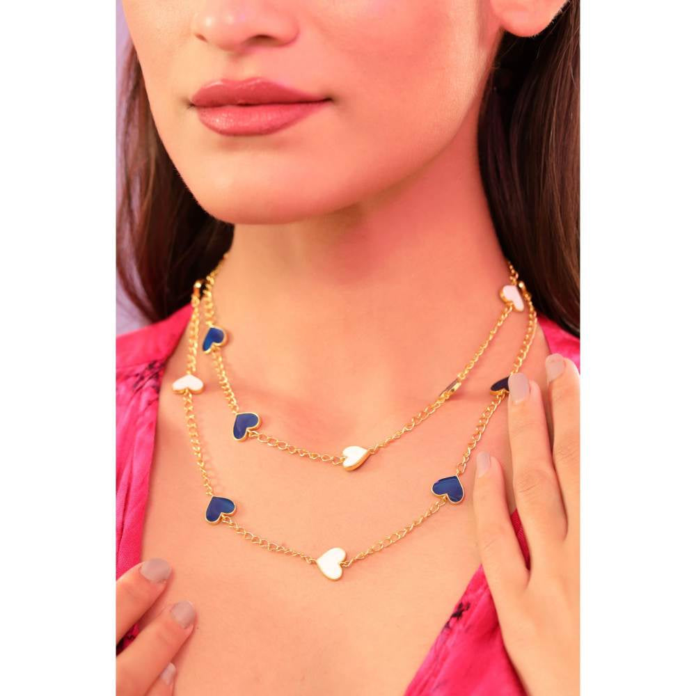 Zurooh 18K Gold Plated Double Layer Enamel Heart Chains