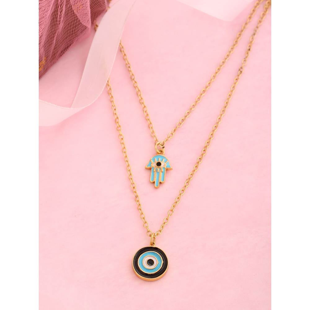 Zurooh 18K Gold Plated Double Layer Evil Eye Enamel Necklace