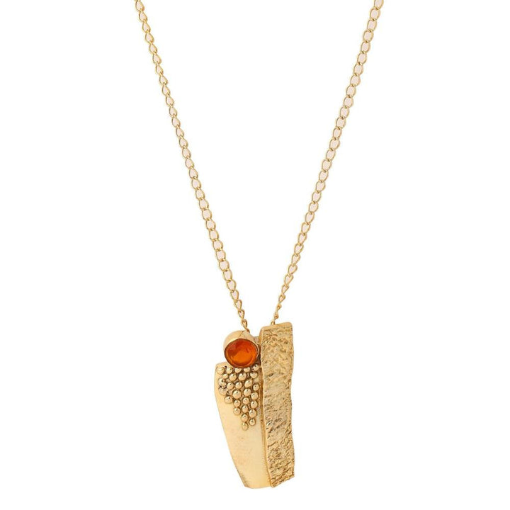 Zurooh 18K Gold Plated Textured Necklace with Champagne Stone