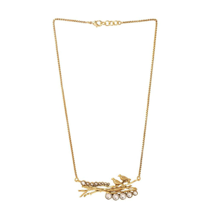 Zurooh Designer Handcrafted Birds Necklace In 18K Gold Plating Studded with Polki