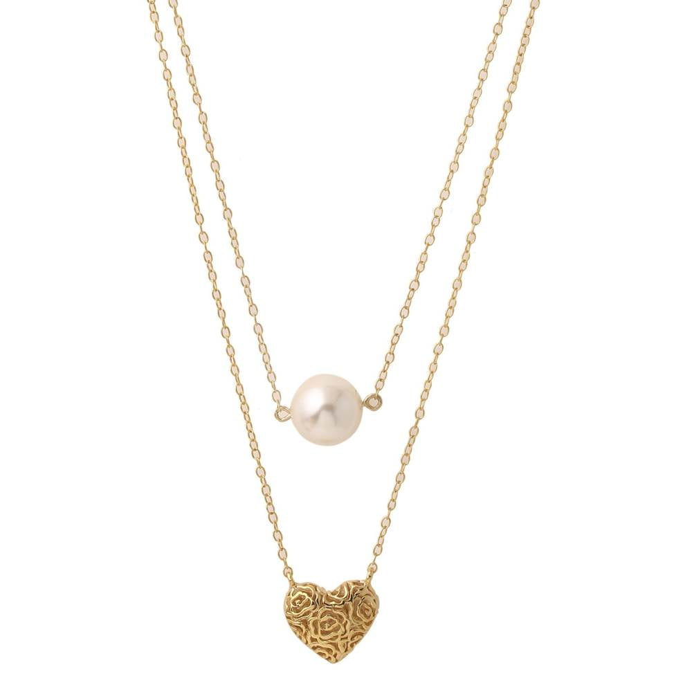 Zurooh 18K Gold Plated Pearl and Heart Necklace