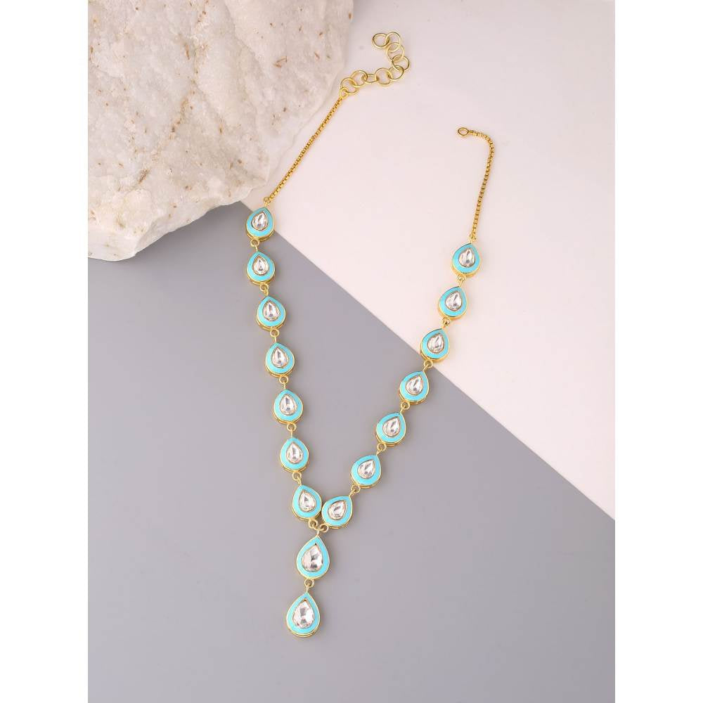 Zurooh 18K Gold Plated Pear Shaped Polki Necklace with Turquoise Enamel Detail