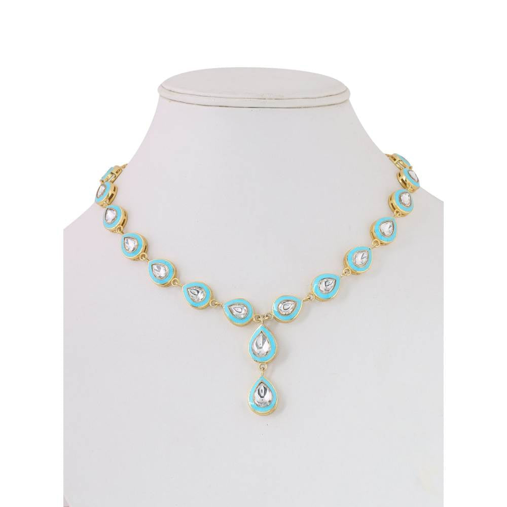 Zurooh 18K Gold Plated Pear Shaped Polki Necklace with Turquoise Enamel Detail