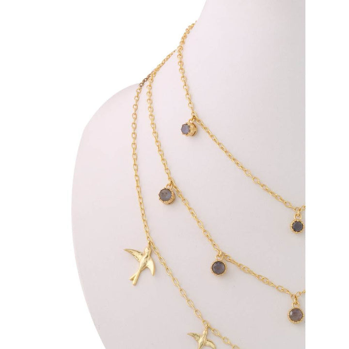 Zurooh 18K Gold Plated Triple Layer Bird Chain Layering Necklace