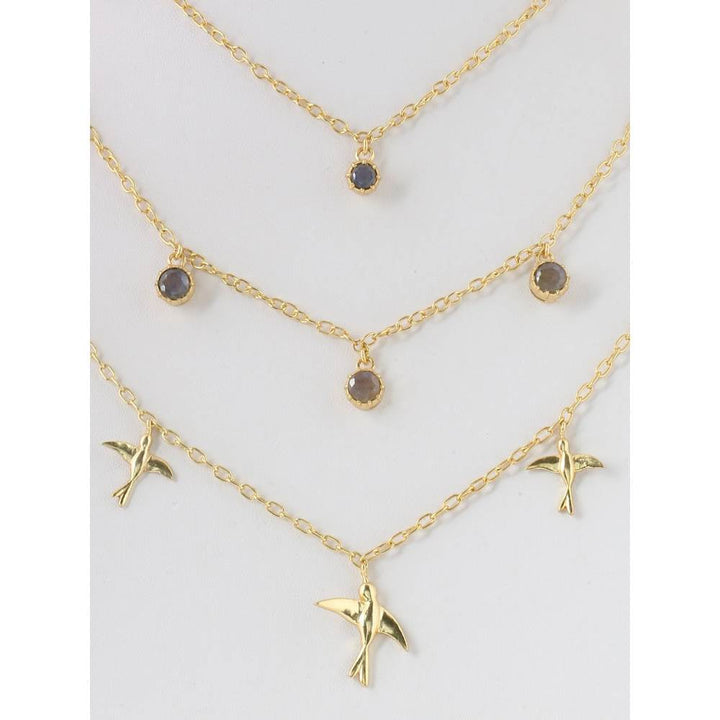 Zurooh 18K Gold Plated Triple Layer Bird Chain Layering Necklace