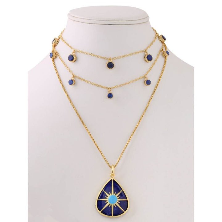Zurooh 18K Gold Plated Blue Natural Lapis Stone Layering Chains