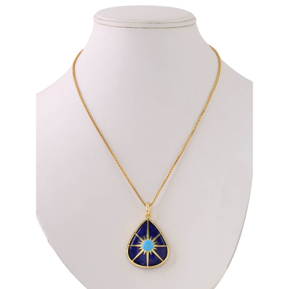 Zurooh 18K Gold Plated Blue Natural Lapis Stone Layering Chains