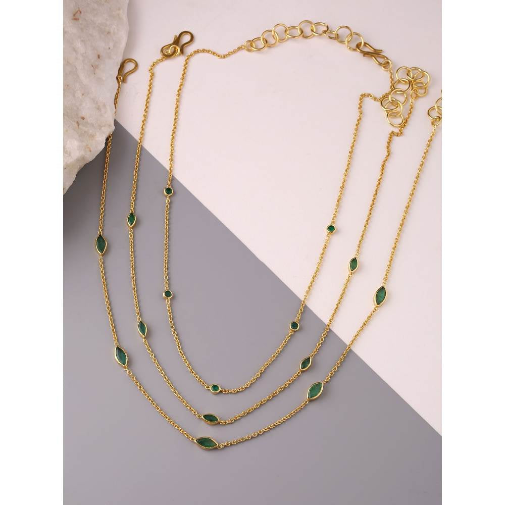 Zurooh 18K Gold Plated Marquise Shaped Natural Emerald Layering Chains