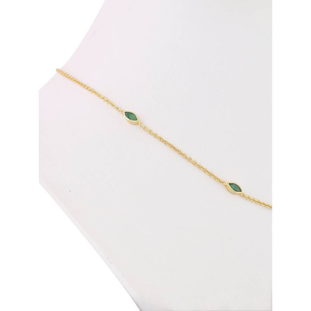 Zurooh 18K Gold Plated Marquise Shaped Natural Emerald Layering Chains