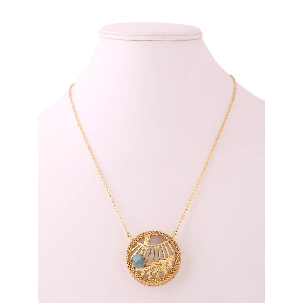Zurooh 18K Gold Plated Rough Aquamarine Necklace