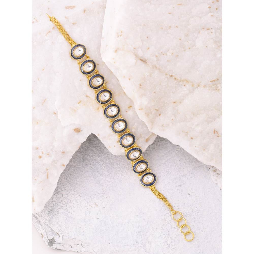Zurooh 18K Gold Plated Polki Tennis Bracelet with Enamel Detail