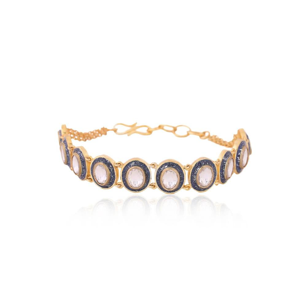 Zurooh 18K Gold Plated Polki Tennis Bracelet with Enamel Detail