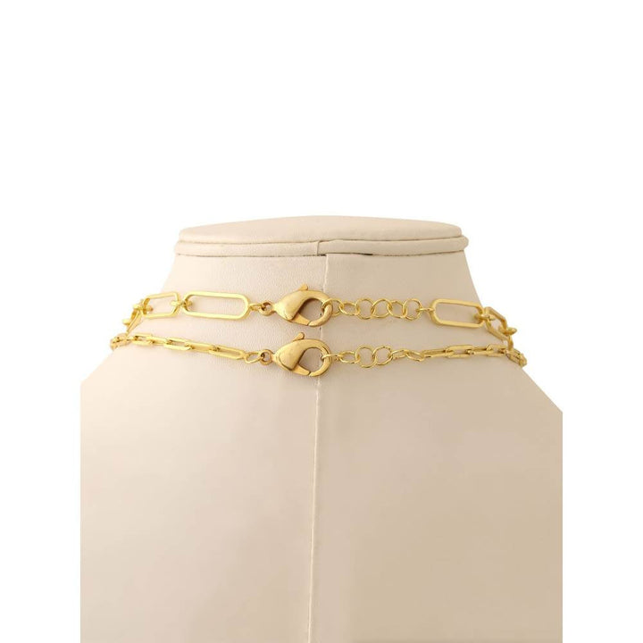 Zurooh 18K Gold Plated Double Layer Link Chain Crystal Necklace