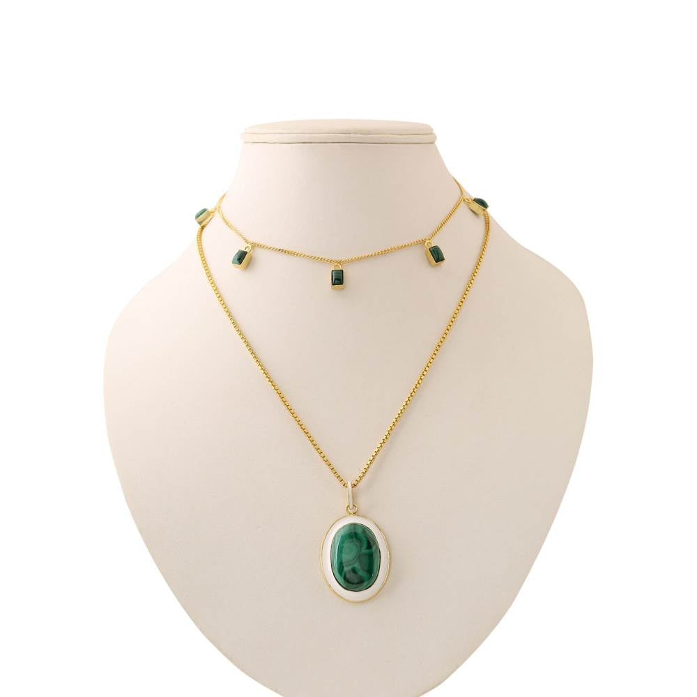 Zurooh 18K Gold Plated Green Natural Malachite Stacking Necklace