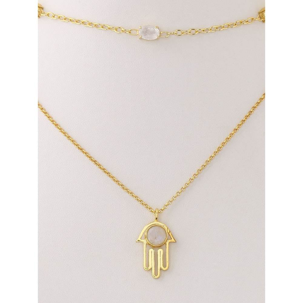 Zurooh 18K Gold Plated Double Layer Moonstone Hansa Necklace