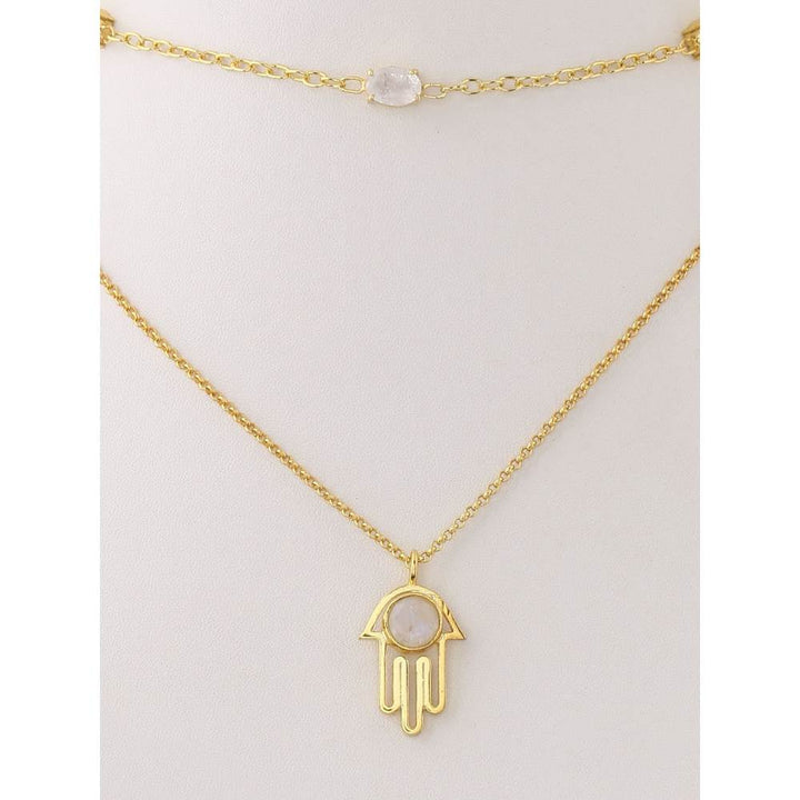 Zurooh 18K Gold Plated Double Layer Moonstone Hansa Necklace